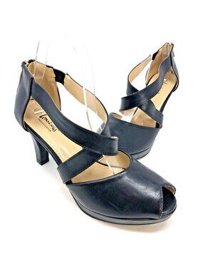 Lena Luisa Shoes Womens 8.5 Black Faux Leather High Heel Platform Peep Toe Event
